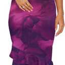 SEBOWEL Women Floral Mesh Long Skirt Tiered Sheer See Through Skirt Bohemian Boho High Waist Bodycon Mesh Ruffle Maxi Skirt (Purple, M)