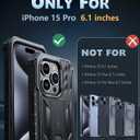 FNTCASE for iPhone 15 Pro Case: Military Grade Drop Proof Rugged Protective Cell Phone Cover with Kickstand & Built-in Protector | Matte Textured Shockproof TPU Hybrid Bumper Cases (Black)