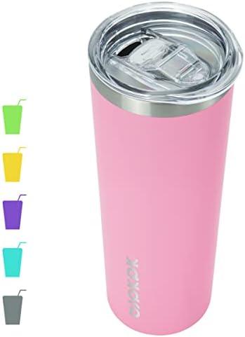 BJPKPK Skinny Insulated Tumbler, Stainless Steel Reusable Slim Insulated Travel Coffee Cup with Lid,Light Pink,20oz