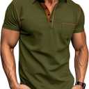 Men's Polo Shirts Short Sleeve Golf Polo T Shirt Lightweight Casual Button Down Shirts Summer Collared with Pocket (Green)