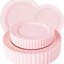 COLOSUS 60Pcs Pink Plastic Plates, Plastic Disposable Plates, Fancy Pink Scallop plates, Heavy Duty Lace Plate Set include 30 Dinner Plate 10 and 30 Salad/Dessert Plate 7.5for Easter Day