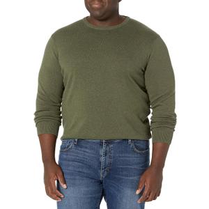 Amazon Essentials Men's Long-Sleeve Crewneck Sweater, 100% Cotton, Big & Tall Options (Large, Olive Heather)