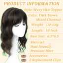 16 Inch Hair Topper for Women with Thinning Hair, Synthetic Curly Wavy Clip-In Topper with Wispy Bangs Natural Looking Crown Coverage Lightweight Hair Piece for Volume(Dark Brown Mixed Chestnut)