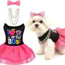 MuYaoPet Dog 80s Outfits Dress with Hair Bow and Necklace, I Love 80S Halloween Pet Disco Costume for Small Medium Dogs Girl, Summer Cat Puppy Dress Tutu Skirt, Size: L(Bust 18.1inch|7-12Lbs)