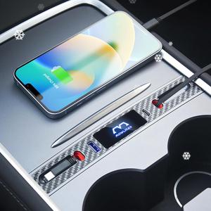 New OEM Design for Tesla USB Hub (Carbon Fiber), with Retractable Cables is Necessary Tesla 2021-2024 Model 3/Y Accessories (not Highland or Juniper Compatible), Gifts for Tesla Owners