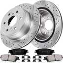 Rear Drilled and Slotted Brake Pads and Rotors Kit Ceramic Automotive Replacement Brake Kits Vented 13.57 Inch Compatible for Silverado Tahoe Sierra Yukon 2007-2014 (10 Pcs)