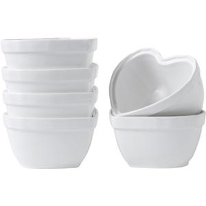 6PCS 8OZ Heart Shape Ramekins Ceramic Bowls, Ceramic Ramekins for Souffle, Dessert, Snacks, Brulee, Sauces, Modern Design Dishes Gift, Kitchen Supplies for Oven & Dishwasher Safe (White)