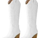 Arromic Cowboy Boots for Women Comfortable Womens Embroidered Western Cowgirl Knee High Boots Pointed Toe Zipper Chunky Heel Country Outfit Retro Tall Boots, Size 9