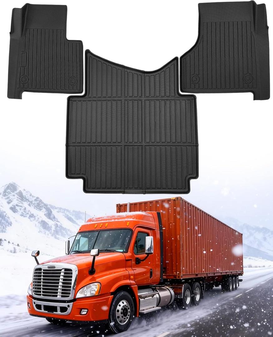 Floor Mats Fit for Freightliner Cascadia 2008-2017 | 113 & 125 Semi Trucks, TPE All-Weather Truck Floor Liners 3PCS, Heavy Duty Rubber Front Mats for Cascadia Interior Accessories 2008-2016 2017