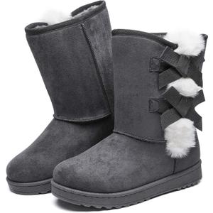 Witwatia Winter Snow Boots for Women Mid Calf Warm Fur Lined Boots Ladies Slip on Fashion Bootie (Gray)