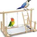 Natural Wood Bird Playground Parrot Perch Playstand Play Gym Stand Playpen Perches Ladder Swing Platform with Toys Exercise Playgym for Luonfels,Budgie,Cockatiels,Conures,Parakeets,Lovebird