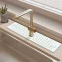 Quick Drying Stone Faucet Mat for Kitchen Sink - Diatomite Sink Mat Absorbing Stone Tray for Bathroom Counter, Sink Faucet Splash Guard Water Protector Matt for Kitchen Counter(White, 14" x 3.9")