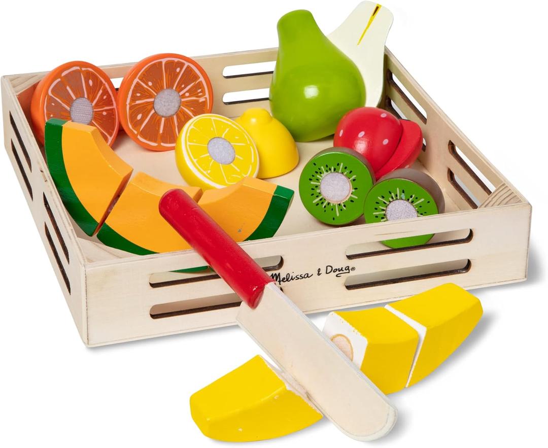 Melissa & Doug Wooden Cutting Fruit Toy Food Set & Pretend Play Kitchen Accessories, Preschool Learning Toys for Girls & Boys 3+ (11.8 x 10.85 x 1.95)