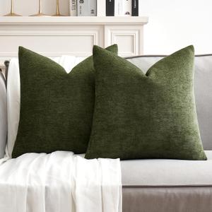 MIULEE Pack of 2 Olive Green Decorative Pillow Covers 18x18 Inch Soft Chenille Couch Spring Throw Pillows Farmhouse Cushion Covers for Home Decor Sofa Bedroom Living Room