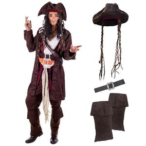 fun shack Pirate Smuggler Costume for Men - Deluxe Outfit with Hat, Wig, Belt & Boot Covers,halloween costumes for men, Large