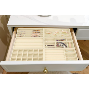 Velvet Stackable Jewelry Trays, Jewelry Drawer Organizer, Large Removable Display Jewelry Tray, Necklace Bracelet Storage Box for Earring, Ring, Brooch, Watch (Beige)