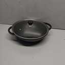 12 Inch Pre-Seasoned Cast Iron Skillet - Wok Round Bottomed Frying Pan with Assist Handles,Tempered Glass Lid, Cast Iron Scrubber,Silicone Oven Mitts for Stovetop,home baking  (Glass Lid)