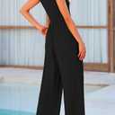PRETTYGARDEN Summer Jumpsuits for Women Dressy 2026 Fashion Ruffle Cap Sleeve Romper Crew Neck Rib Knit One Piece Outfits (Black, L)