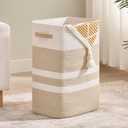 Nunsino Laundry Hamper,Laundry Basket with Leather Handles,Woven Storage Basket for Toys,Pillows,Blankets,Clothes,Brown&White