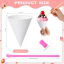 Eaasty 200 Pcs Snow Cone and Straws Cone Cups 4.5 oz Spoon Straws Disposable Paper Cups Straw Spoon for Slush Shaved Ice Cream Sorbet Water (White)