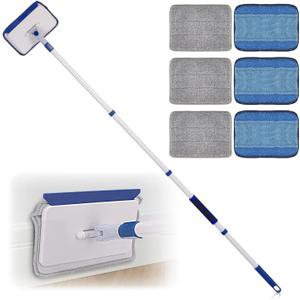 Qaestfy Baseboard Cleaner Tool with Handle, Wall Floor Mop with Extendable Long Handle Duster for Cleaning Window, Floor, Skirting Board, Ceiling, Shower, Tub Tile, Kitchen with 6 Reusable Pads