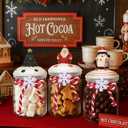 Vesici 3 Pcs Christmas Glass Jar Hot Cocoa Bar Supplies Hot Chocolate Bar Small 9.5 oz Clear Glass Christmas Jar with Santa Tree Penguin Lid Xmas Canister for Xmas Gift Winter Home Table Decor