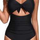 Aqua Eve Women Cut Out One Piece Swimsuit - Tummy Control Bathing Suit Push Up Monokini Swimwear 2025 (Large, Black)