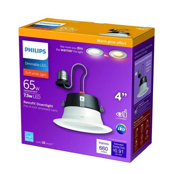 Philips 65-Watt 4 in. Soft White (2700K) Warm Glow Dimming Effect Dimmable Retro