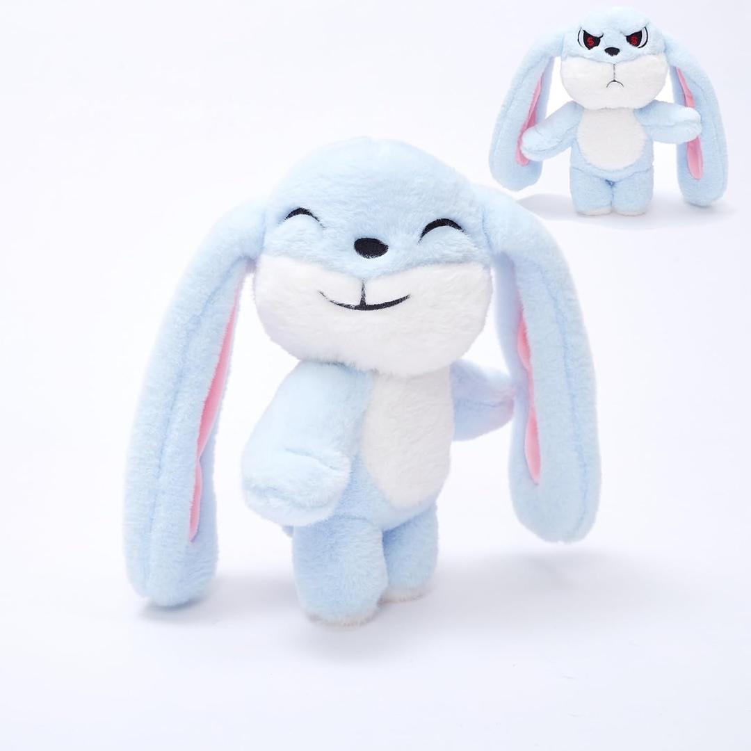 Bunny Plush Toy Stuffed Animal Funny Rotating Head Rabbit Plush Pillows Toy Cute Sensory Soft Stuffed Animals Doll That Show Your Mood Stuffed Bunny For Easter Christmas Birthday Gift11in(Blue)