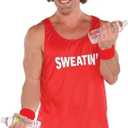 Red Fitness Instructor Costume Set - Adult Standard Size Workout Outfit (Includes Red Wig, Headband and Wristbands) - Ideal for Costume Parties, Gym Workout Sessions, Fitness Events & More, Pack of 3