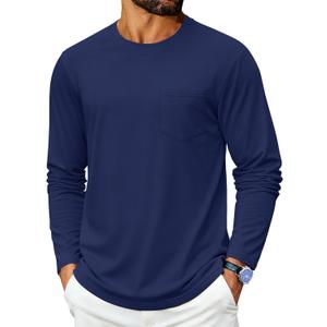 Cotrasen Men's Long Sleeve Shirts Cotton Crew Neck Pocket T Shirts Moisture Wicking Soft Comfort Casual Tee Shirts (M)
