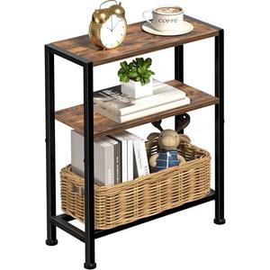 Narrow Side Table for Small Space, 2-Tier Small End Table with Shelf Holder, Slim Nightstand, Skinny Snack Couch Table in Living Room, Bedroom, Study, Kitchen and Balcony (Rustic Brown &Black)