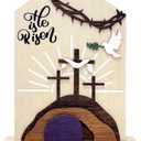 Empty Tomb Easter Scene and Christian Cross Decoration Wooden Easter Resurrection Scene Jesus Resurrection Scene for Religious for Display Home Office Tabletop Tray, Church, Shelf Decor