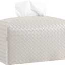 Tissue Box Cover PU Leather Tissue Holder Square Facial Tissue Case Facial Paper Organizer Dispenser for Bathroom, Vanity Countertop, Tabletop, Car, Rectangle, Griege