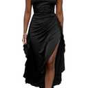 TDiooCor Women Off Shoulder Sleeveless Maxi Long Evening Dress Black (S)