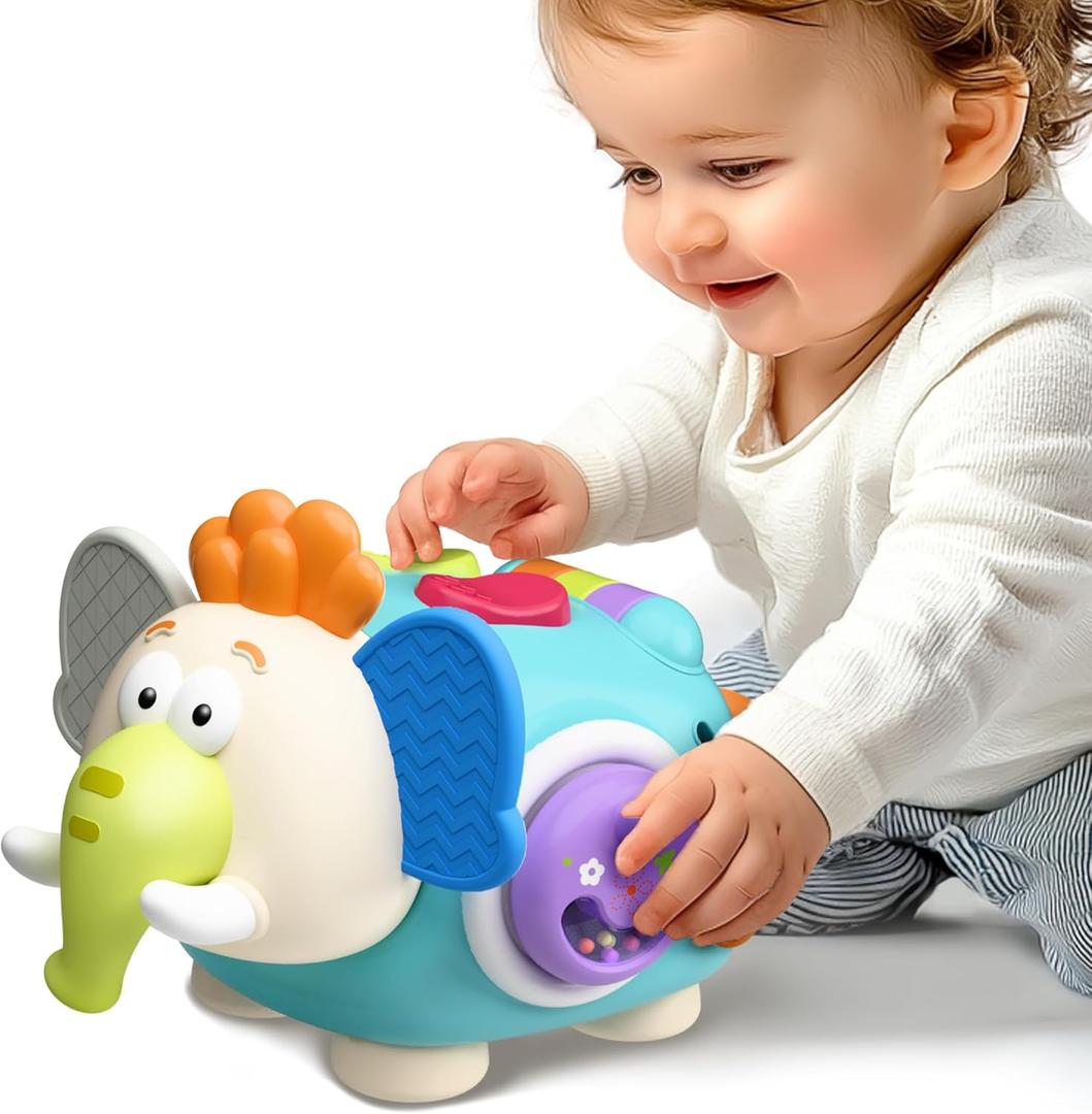 iPlay, iLearn Baby Elephant Activity Cube, Infant Busy Cube Montessori Toy for 1 Year Old, Babies Carseat Plane Travel Toy, Toddler Sensory Development Learning Birthday Gift 6-9-12-18 Months 2 3 Year