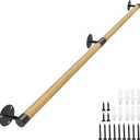 5FT Round Wooden Handrail for Indoor Staircase Handrail,Wall Mount Support Stair Railings, Non-Slip Safety Corridor,Lofts,Patio,Guardrail Wood Hand Railings for Elderly,Children,Disable People