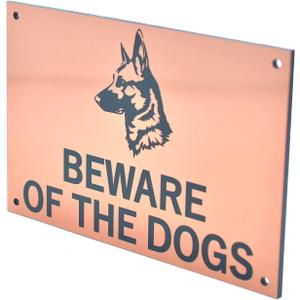 Beware of the Dogs Sign (German Shepherd) - Easy to See Warning, Indoor/Outdoor Notice, Deterrent Sign (Gold/Silver/Copper) (Copper)
