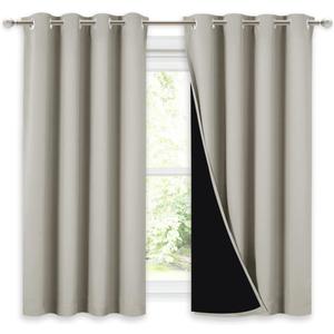 NICETOWN 100% Blackout Curtains 54 inches Long, Double-Deck Completely Blackout Window Treatment Thermal Insulated Lined Drapes for Small Window (Natural, 1 Pair, 52 inches Width Each Panel)