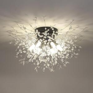 HMVPL Black Ceiling Light Fixture,6-Light Firework Sputnik Flush Mount Ceiling Light with K9 Crystal String,Modern Close to Ceiling Light for Bedroom Bathroom Hallway Kitchen Entrance Closet