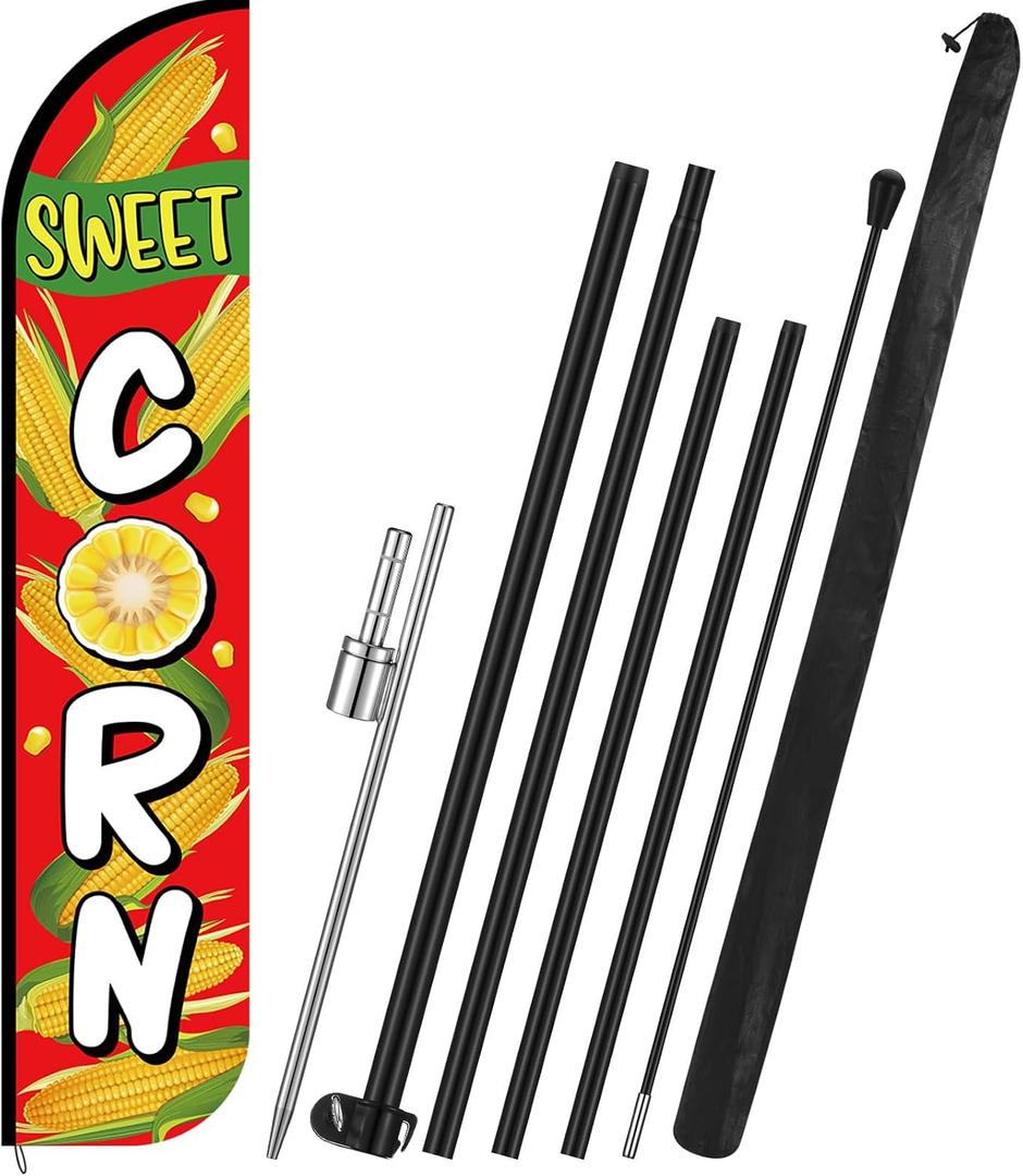Fanfanwin Sweet Corn Feather Flag with Pole Kit 15 ft Banner Sign for Business Advertising Feather Flag Sign with Flagpole for Outside Garden Business Store Party