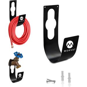 Morvat Premium 100 Ft Hose Hanger with Rust Resistant Metal, Organize Your Garden, Garage & Outdoor Storage Area, Wall Mount Holder or Hang/Hook Over Water Spigot with Included Screws
