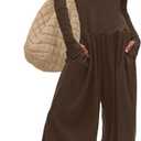 UNIANKIYA One Piece Jumpsuits for Women Casual Long Sleeve Overalls Dressy Rompers Wide Leg Pants Jumpers Vacation Outfits (Brown, S)