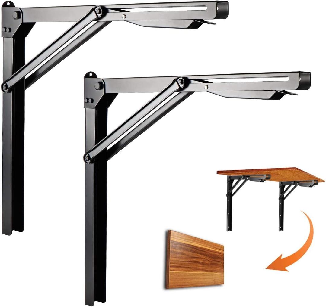 Ultrawall 24 inch Black Sturdy Folding Shelf Brackets, Heavy Duty Adjustable Steel Wall Mounted Collapsible Shelf Bracket, Max Load 550lb