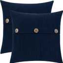 HWY 50 Navy Blue Chenille Throw Pillow Covers 18x18 Inch with Triple Buttons, Soft Farmhouse Accent Decorative Cushion Cases for Couch Sofa Bed Living Room Pack of 2 Navy Blue