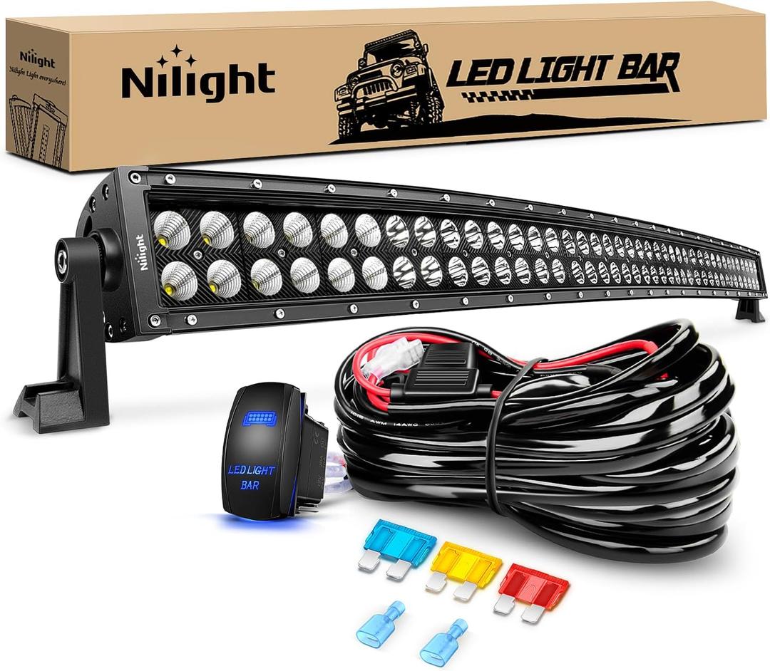 Nilight 42Inch 240W Curved Led Light Bar Spot Flood Combo Led Off Road Lights and 14AWG 5Pin Rocker Switch Wiring Harness Kit for Truck ATV UTV SUV Boat Jeep Lamp