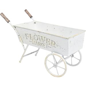 15 Inch Farmhouse Small Flower Cart with Wooden Handles Metal Wagon Planters for Outdoor Plants Decorative Wheelbarrow Plant Cart for Patio Garden Balcony Golden