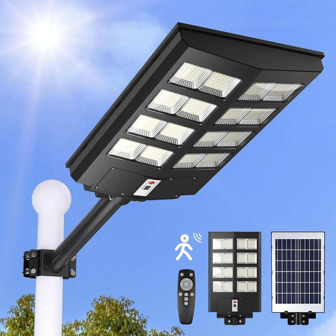 320000LM Solar Street Lights Outdoor, 3200W Solar Lights for Outside, Waterproof IP66 for Outdoor Lighting, Driveway, Parking Lot, Pole, Garden, Yard, Backyard