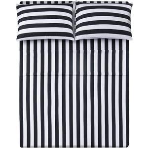 Best Season Queen Size Stripe Sheet Set-4 Piece Super Soft Microfiber Bedding-Deep Pocket, Stain, Fade & Wrinkle Resistant(Black&White)