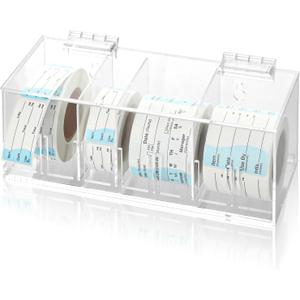 Adjustable Label Dispenser 4 Disks Sticker Roll Holder Acrylic Sticker Dispenser 9" x 3.5" x 3.5" Dissolvable Food Label Sticker Holder Organizer Label Stand for Date Sticker Label DesktopNo Label